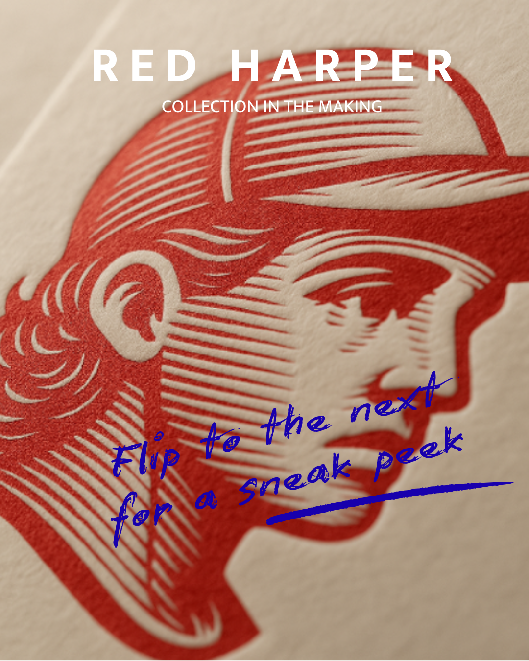 Red Harper logo with a teaser for the upcoming first collection.