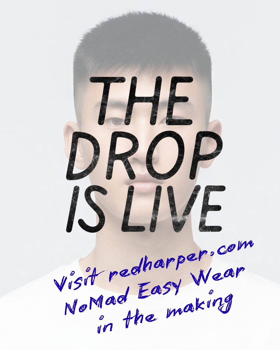 The drop of the new Red Harper website with model in back ground